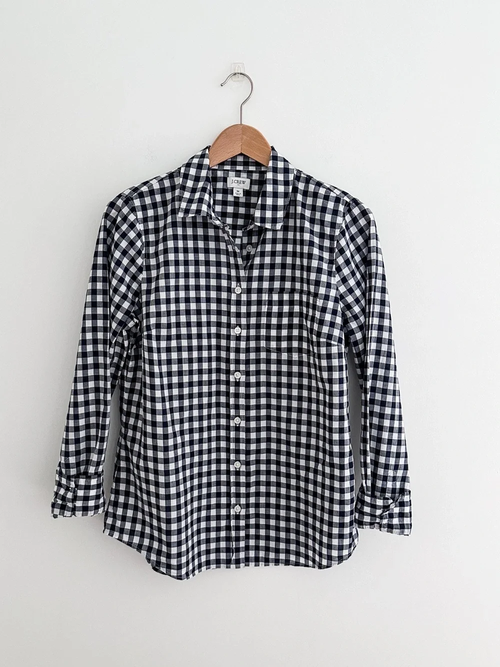 J.Crew Navy White Gingham Button Down Shirt Classic Fitted Cotton Check Size M